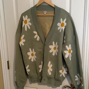 Summer & Rose cardigan, green with daisies